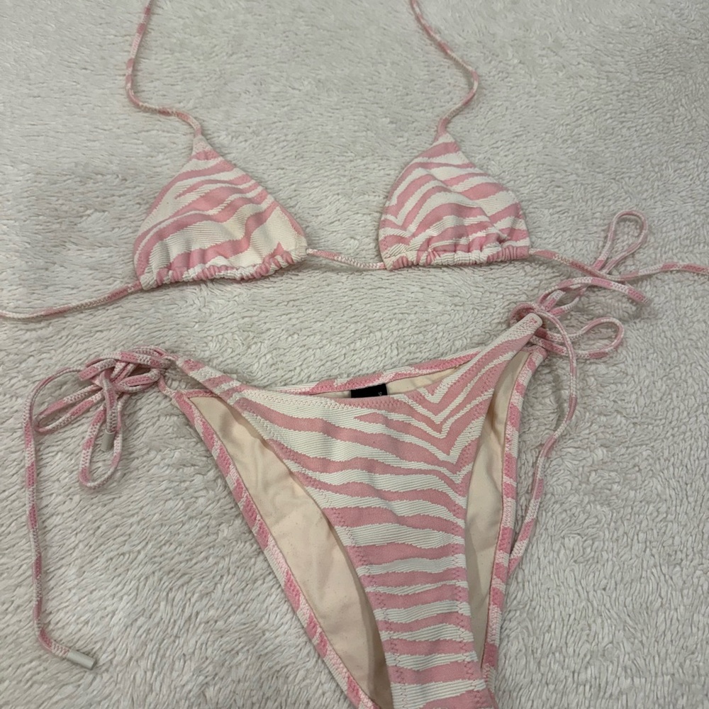 Triangl Swimwear Pink and White Zebra stripes Bikini